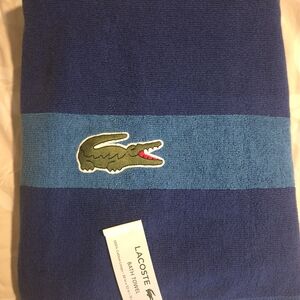 Lacoste Blue Striped Croc Logo Bath Towel
